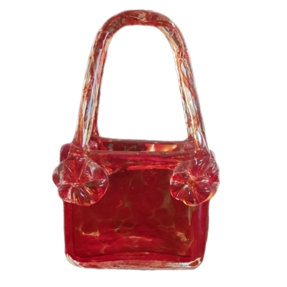 Vintage Murano Style Handblown Art Glass Rosette Purse Vase/Decor